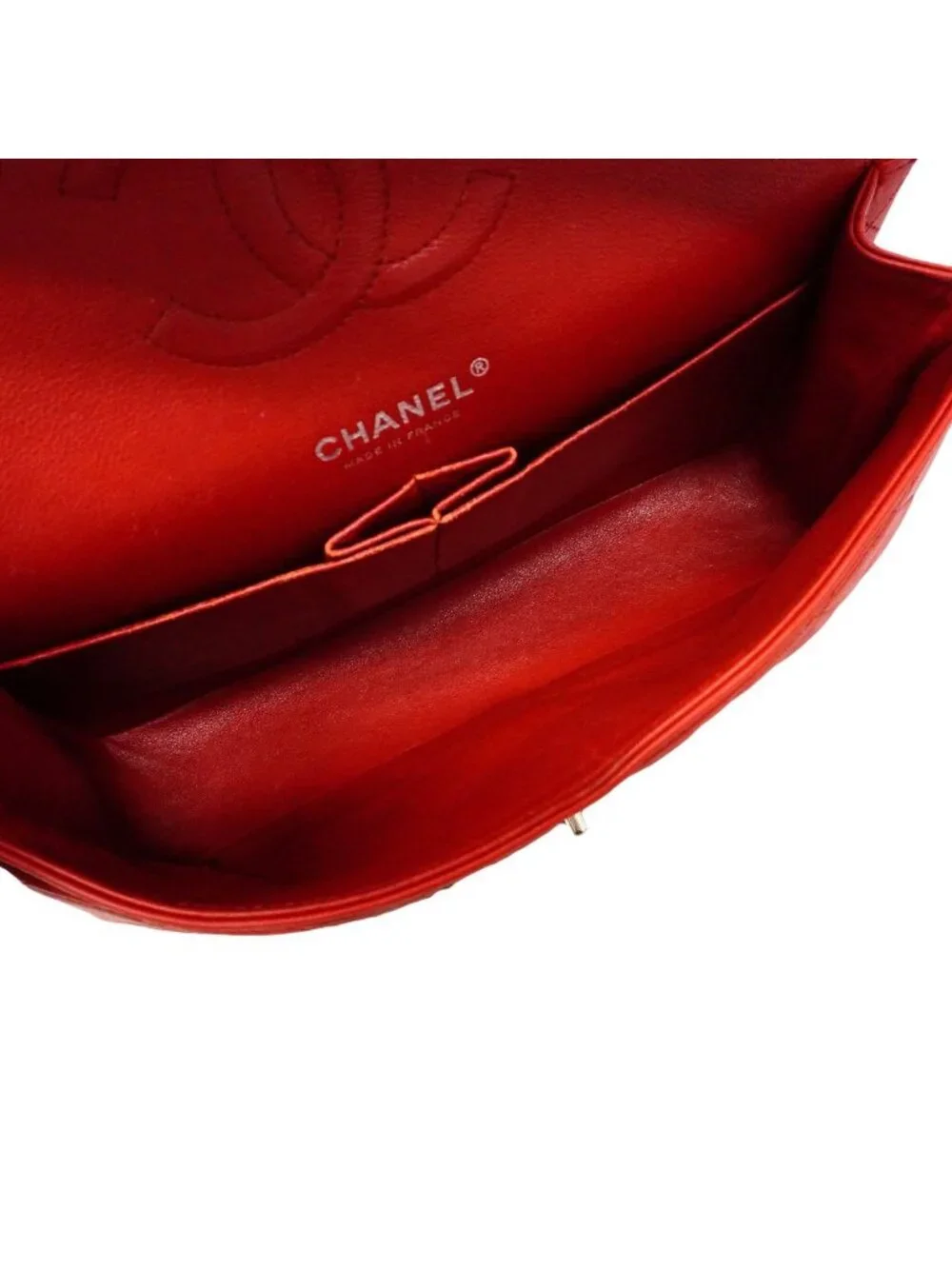 Chanel Shoulder Bag Quilted Lambskin Red Silver